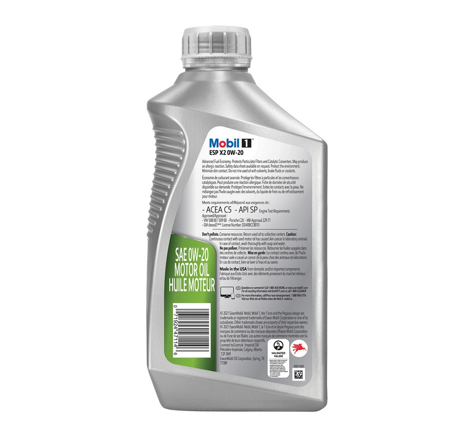 Mobil 1™ ESP X2 0W-20 advanced full synthetic motor oil